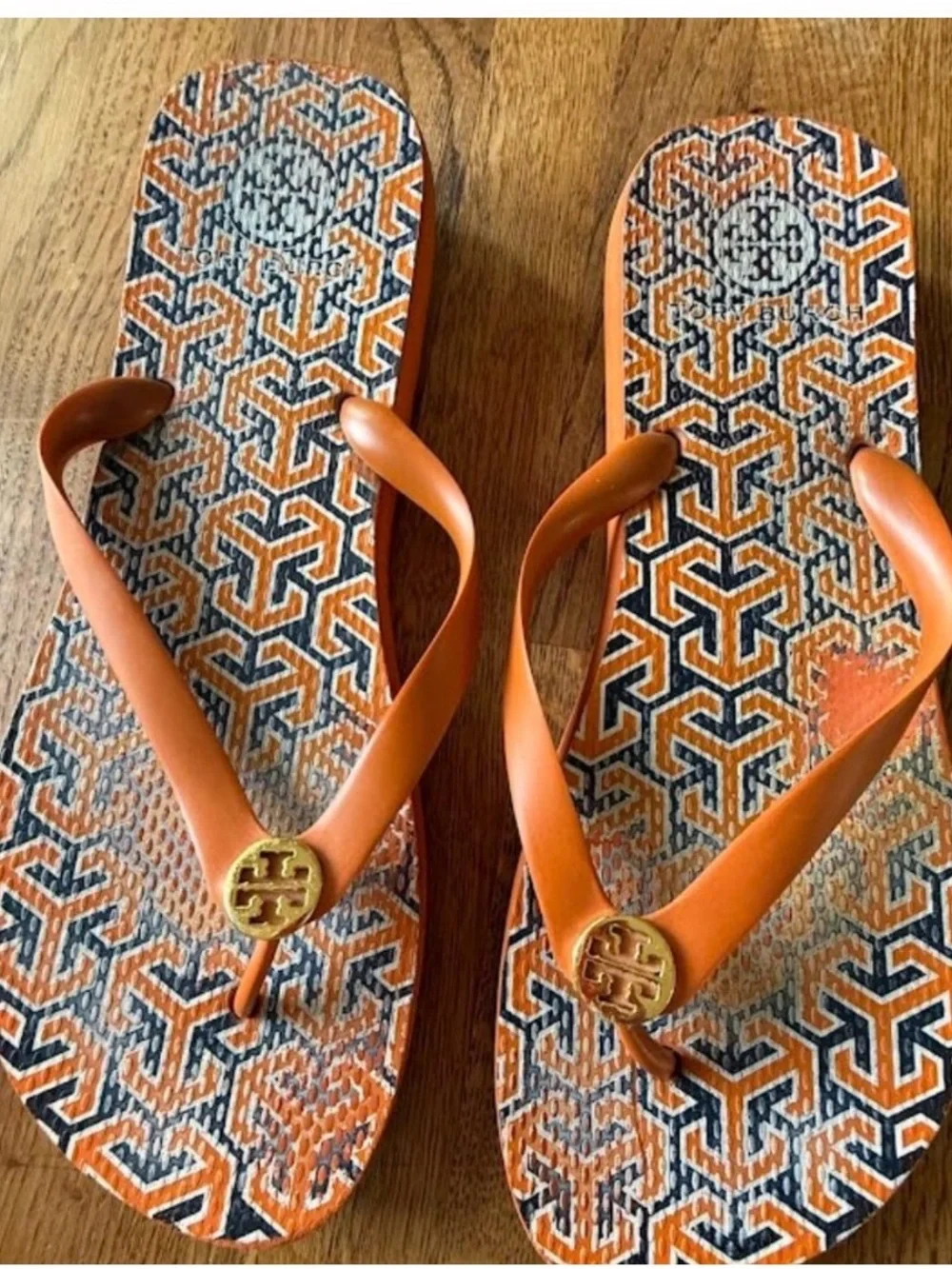 Tory Burch Thong Flip Flops Navy Orange Women's 10 / Size 39 - Picture 1 of 4